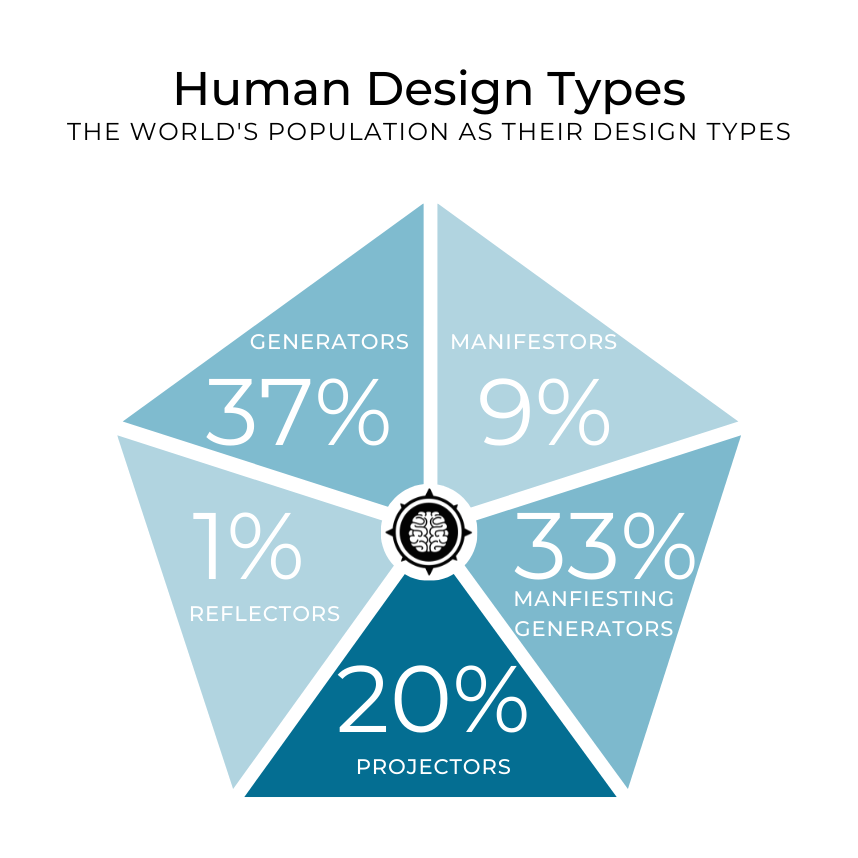 Pie chart showing the five human design types as a percentage of the worlds population